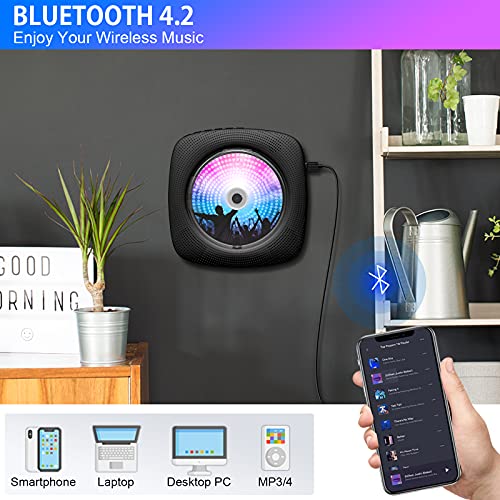 Gueray Portable Cd Player With Bluetooth Wall Mountable Walkman Disc Hifi Speakers With Dust Cover With Lcd Screen Display Home Audio Fm Radio Usb Music Player 3.5Mm Aux Jack & Remote Control #TOP2