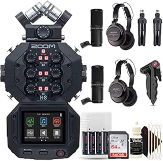 Zoom H8 8-Input / 12-Track Digital Handy Audio Recorder + Two Zoom ZDM-1 Podcast Mic Pack Accessory Bundle + Accessory Kit