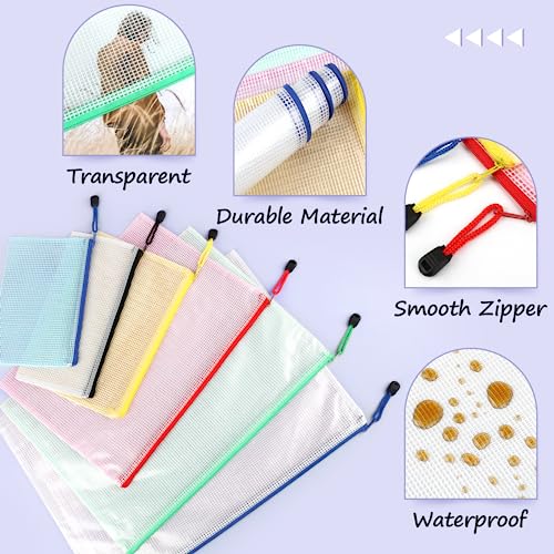 Smarpau Zipper Pouches 12 Pack, Multisize Plastic Mesh Zipper Pouches For Organizing, Waterproof Document File Bags For Office Supplies, Travel Storage And Home Organize #TOP2