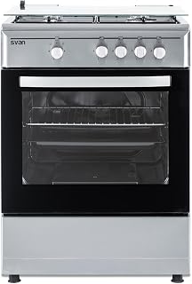 Svan Cocina Gas Butano 4 Zonas de Cocción, Horno 59 L, Inox SKG4601X. Control Manual, 2 Programas de Cocción, Cristal en Puerta de Doble Capa, Tapa Abatible
