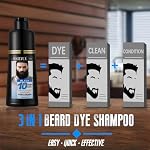 Mens Beard & Mustache Dye Shampoo, Instant 100% Grey Hair Coverage, 3 in 1 Black Beard Color Shampoo for Men Facial Hair, Easy to Use & Dermatologist Tested, 200ML - Image 3
