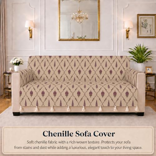 Image of STITCHNEST 'Eden Weaves Collection Series' 2 Seater Sofa Cover | Full Coverage with Armrest Pockets | Elegant Woven Fabric, Decorative Tassels, Washable & Durable for Modern Living