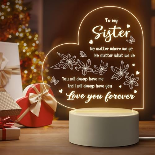 Image of Sister Gifts for rakshabandhan - Sister Birthday Gift, Sisters Gifts from Sisters Brother on Graduation, Wedding, Christmas, Engraved Night Lamp