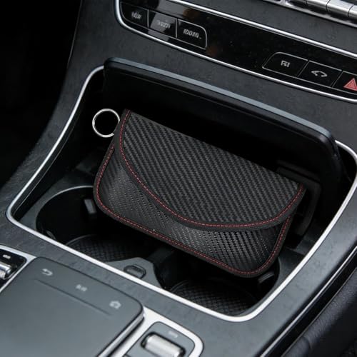 Image of 1PCS Black Striped Faraday Pouch, Anti-Theft Keyless Entry Protector, Signal Blocking Faraday Bag for Car Key Phone, Portable Storage Pouch for Men Outdoor Vehicle Safety