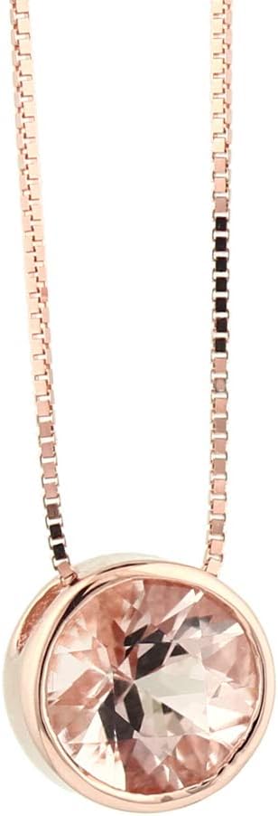 Natural Morganite Bezel-Set Solitaire Pendant Necklace, 18" Box Chain in 14k Rose Gold