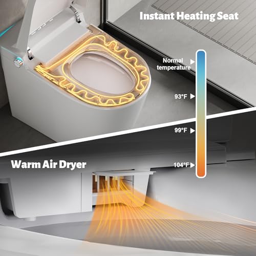 Smart Toilet with Bidet Built in, Bidet Toilet with Heated Seat and Night Light, One Piece Toilet for Bathroom, UV-C light, Foam Shield, Dual Flush - Manual Lid/Seat by Vipbear - Image 7