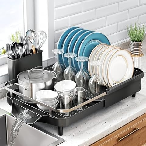 SAYZH Expandable Dish Drainer Rack Set Cover