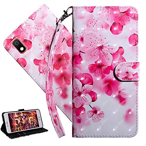 COTDINFORCA Samsung Galaxy A10 Wallet Case, Body Cover Stand Wallet Credit Card Flip 3D Creative Painted Design Premium Leather Case for Samsung Galaxy A10. PU- Peach Blossom