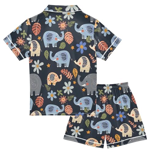 Funny Elephants Pajamas Set Summer Button Down Sleepwear Pjs Sets Comfy Loungewear2