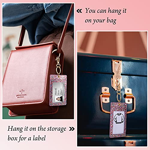 3 Pieces Glitter Id Badge Holder Bling Id Badge Clip Key Chain Glitter Leather Badge Holder With Key Ring For Women (Glitter Pink) #TOP5