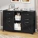 Lateral File Cabinet with 6 Drawers, Farmhouse Filing Cabinet for Letter/A4 Size, Wood File Storage Cabinets Printer Stand with Open Storage Adjustable Shelf for Home Office Cabinets, Rustic Black