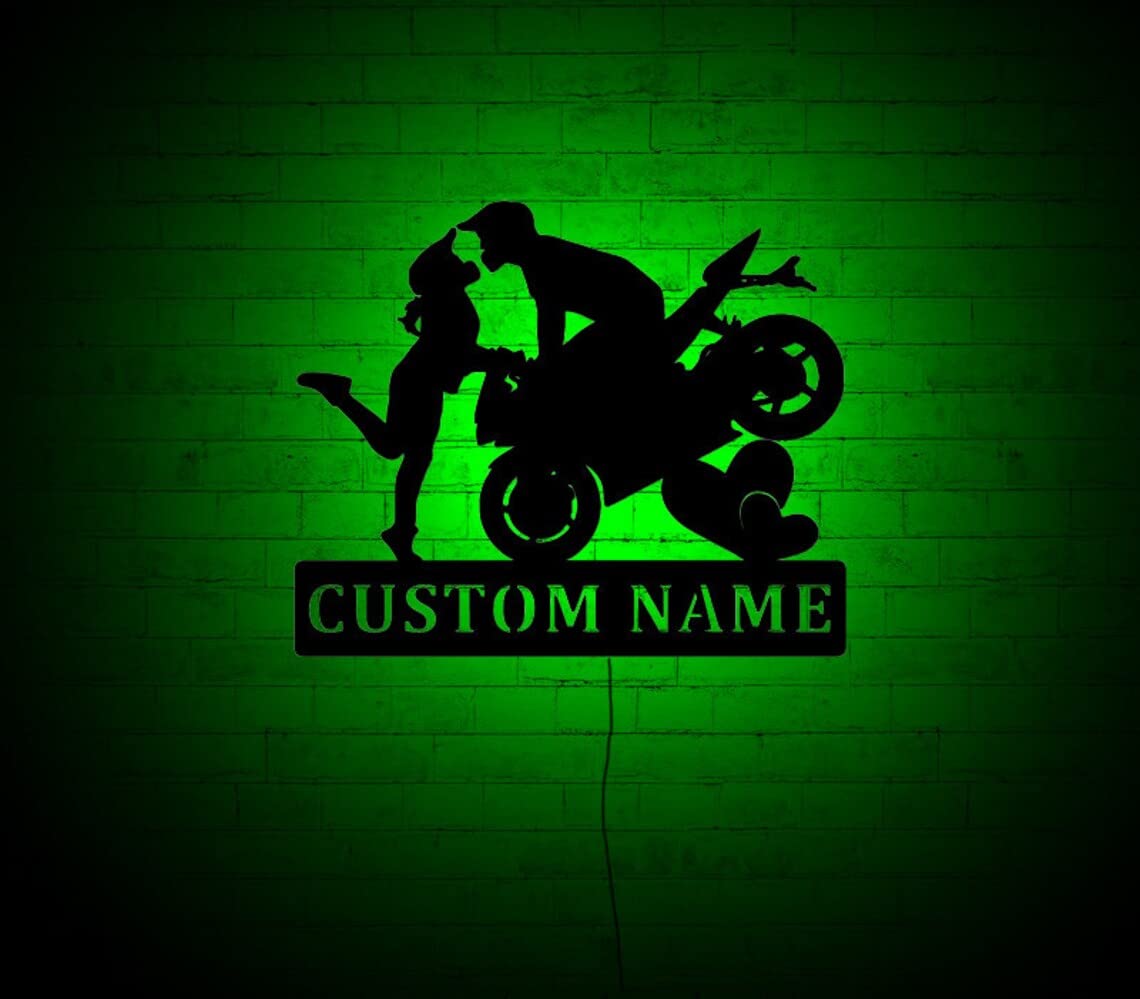 SHAYONA Custom Motorcycle Couple Riding Partner Wall Art with RGB Color Changing LED Light, Wall Decor, Home Decor, Birthday Gift, Personalized Gifts,18 x 6 Inches 2