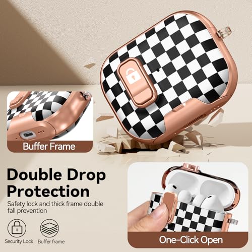 Image of for AirPod Pro 3 Case 2025, with Safty Lock & Phone Stand for Floral AirPod Pro 3 Generation Case Cover for Women Girly, iPod Pro 3 Cases with Keychain & Cleaner Kit -Small Checkered