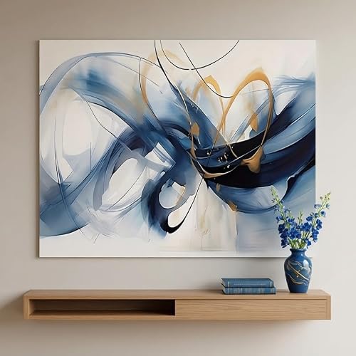 LSYALUCK Blue And Golden Abstract Canvas Painting Wall Art for Living Room Bedroom Office Home Decor Modern color Canvas Prints(70x98cm(28x39in)/InnerFrame)