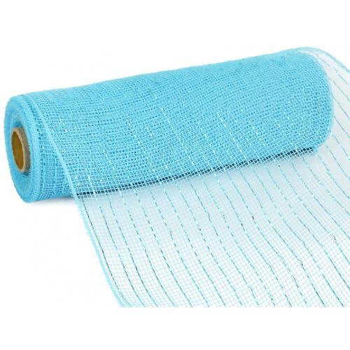 Deco Poly Mesh Ribbon - Turquoise Metallic with Turquoise Foil - 10 inches x 30 feet