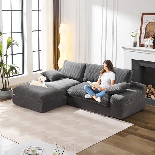 Living Room Furniture Sets - 99x69 L-Shaped Modular Sofa, Minimalist Modern Design for Small Spaces, Sherpa Couch, No Assembly Required (Grey)