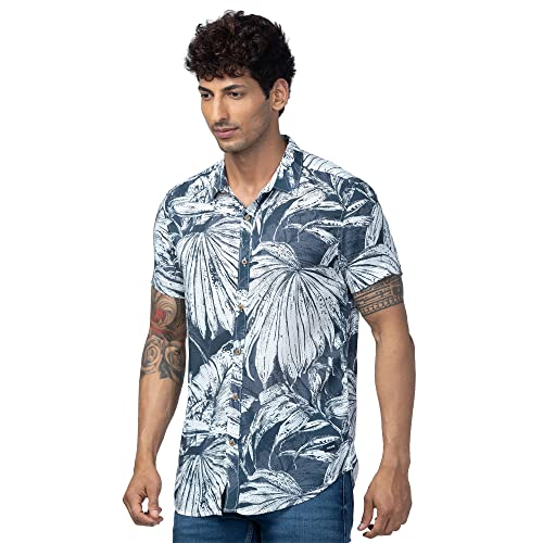 Image of Spykar Men's Slim Fit N /A Half Sleeve Printed Casual Shirts