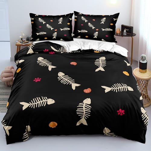 Housse de couette poisson 140x200 cm avec 2 taies d'oreiller