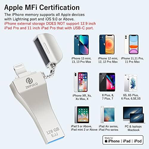 Apple MFi Certified 128GB iPhone-Jump-Drive Photo-Mobile-Stick Automatic-Photo-Stick Picture Back Up Stick USB Flash Drive iPhone Thumb Drive Backup Memory Sticks Picture iPhone Photo Storage Devices
