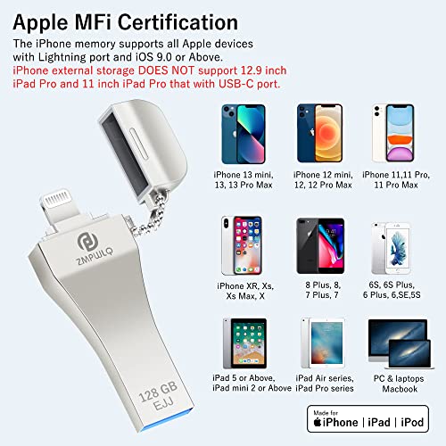 Ios Mfi Certified Backup Photos-Stick 128Gb For Iphone Ipad Photo Storage-External-Thumb-Drive Usb-Flash-Drive-For-Iphone Backup Drive For Ipad Photo Stores Device Memory Stick For Iphone Ipad Pc 1Pcs #TOP3