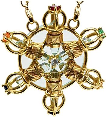 Crystal Healing Pendant - 7 Rays Star Radiator Solar Form in 24K Gold Plated with Magnets & Gold-Fill Wire