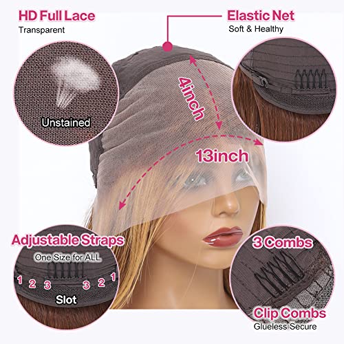 Ucuvic 12 Inch Highlight Honey Blonde Lace Front Wig Human Hair Ombre 4/27 Hd Lace Frontal Bob Wigs Human Hair Glueless Pre Plucked Ombre Brown Wig Ailwelia 180% Density Highlight Bob Wig #TOP4
