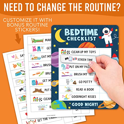 Magnetic Morning & Bedtime Routine Chart for Kids - Customizable Toddler Daily Schedule Board with Dry Erase Surface, Stickers & Marker, Build Habits with Visual Checklists, Space Theme - Thumbnail 5