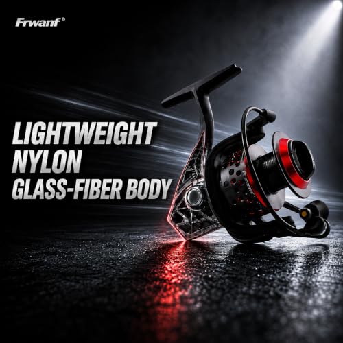 Frwanf FRWANF-SF Carrete de Pesca Spinning Ligero con Doble Bobina de Aluminio, Relación de Engranajes 5.2:1, Freno Máximo 39.7 lb, Cuerpo de Nylon y Fibra de Vidrio Resistente al Agua Salada Rojo y Dorado miniatura 5