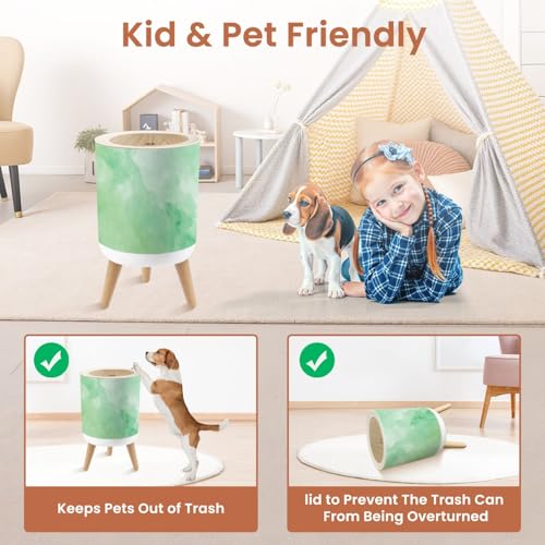 Image of Small Trash Can with Lid Watercolor texture for graphics Green mint colors Pastel delicate 1.8 Gallon Dog Proof Trash Can Round Garbage Can Waste Bin Wastebasket for Bathroom Bedroom Living Room