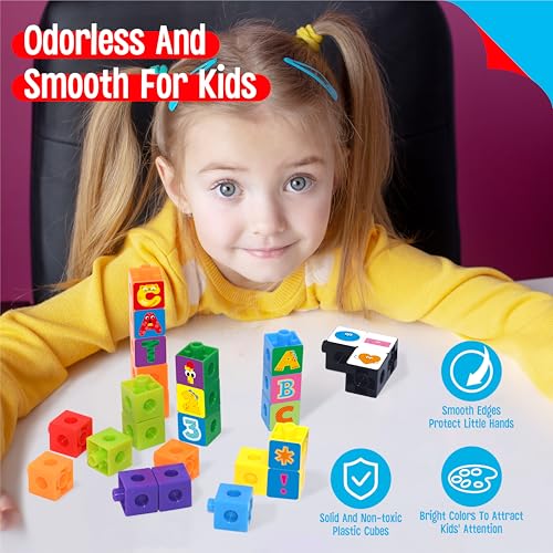 Image of 100 Math Linking Cubes, Math Cubes with 384 Reusable Stickers-Letters, Numbers, Shapes, Manipulative Geometric Connecting and Counting Blocks, Educational Toy for Kids Math Learning and Fun Activities