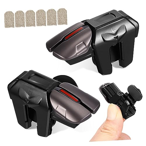 BELLIFFY Mobile Gaming Controller Triggers with 3 Pairs Touchscreen Game Finger Sleeves for Mobile Phones, Ergonomic Game Accessories for Gamers, Including Black Alloy Six-finger Linkage Trigger Set