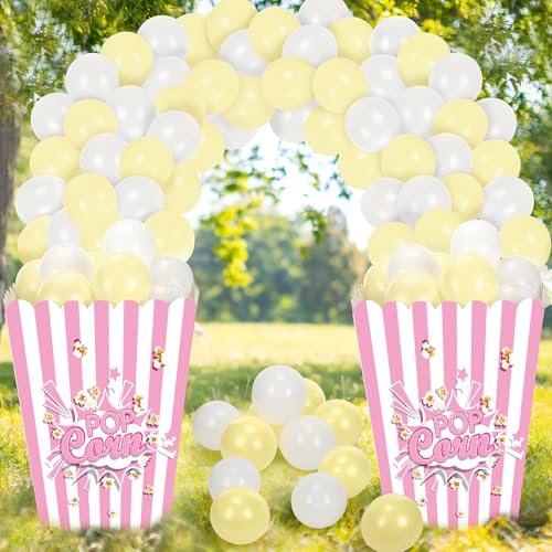 Sosation Giant Popcorn Box Prop Cardboard with Balloons, 2 Pack, Pink