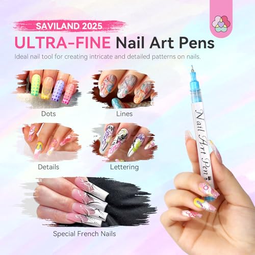 Image of 12 Colors Nail Art Pens Set: 0.5mm Quick Drying Acrylic Paint Markers 3D Nail Polish Pens for Nail Art Painting Drawing Dotting Tools Point Liner Brush for Adults Home DIY Salon Manicure (Set 1)