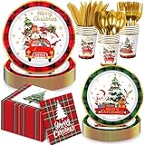 140 Pcs Christmas Paper Plates and Napkins Sets Includes Plates Napkins Cups Cutlery for Holiday Merry Christmas Party Decorations, Serves 20