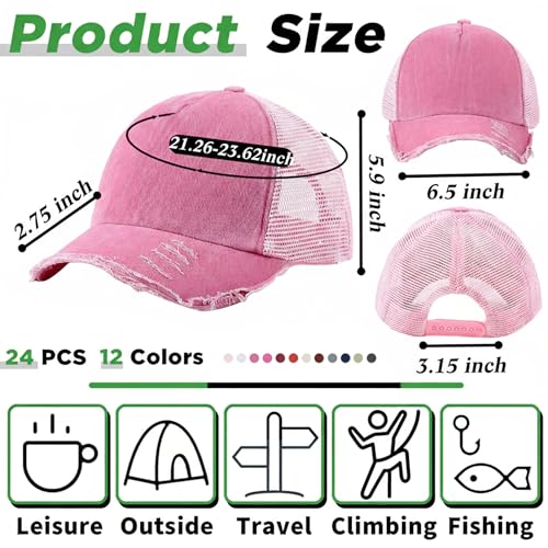Image of Suhine 24 Pcs Blank Trucker Hat Bulk Unisex Mesh Baseball Cap for Sublimation Embroidery Vintage Adjustable Hat for Men Women