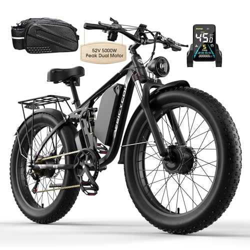 5000W Peak Dual Motor Fat Tire Electric Bike 24Inch, 40-45MPH 100 Miles, 52V 32AH BMS Long Range Battery Hydraulic Disc Brake Commuter Adults Electric Bicycles Ebike for Men Women (Black White)