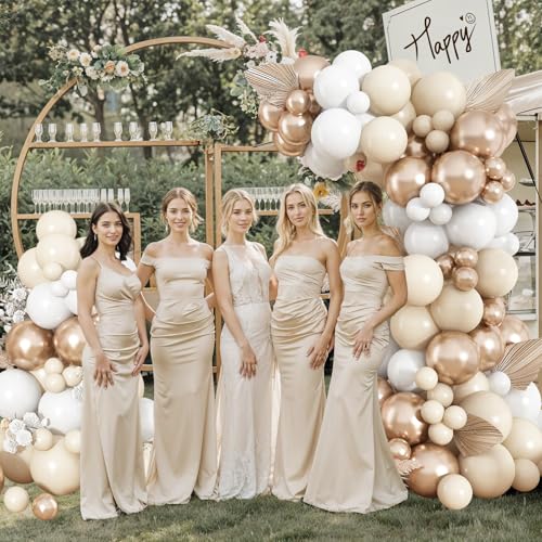 Image of Neutral Balloon Arch Kit 142Pcs Cream White Champagne Gold Balloons Garland Kit Boho Beige Sand White Gold Nude Birthday Party Balloons for Women Baby Bridal Shower Wedding Anniversary Decorations