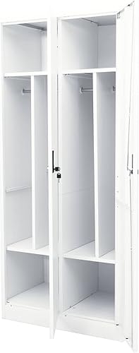 Miniatura 4 de Bopdu Armario, organizador de almacenamiento de ropa de dormitorio con 2 estantes + 2 cerraduras, 31.5 x 19.7 x 70.9 pulgadas, acero para colgar