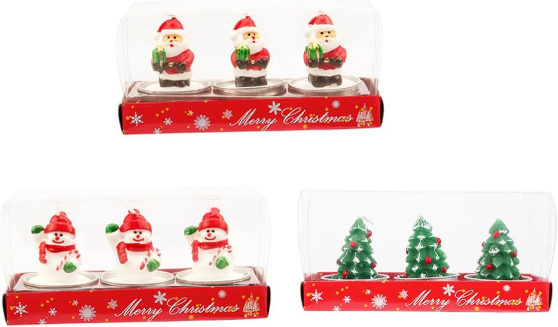 Candle Standing Material Set with 9pcs Featuring Paraffin Christmas, Styles Style with Stable Flat Bottom Design Santa Snowman Xmas Tree for Party and Room Decoration