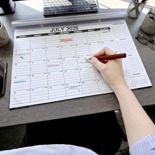 Image of Desk Calendar 2026-2027, 18-Month Wall Calendar Through Dec 2027, Large 17 inch x 12 inch Monthly Calendar Planner, Ample Space, Thick Paper, Plastic Cover - Perfect for Home School & Office Organization