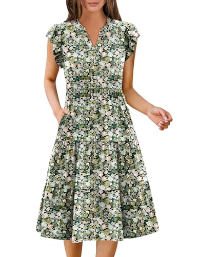 Image of ZEAGOO Womens Summer Casual Dresses Ruffle Sleeve V Neck Midi Dress Flowy Tiered Dress with Pockets Boho Sundresses