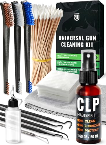 Gun Cleaning Supplies Kit 13 in 1 Universal Gun Cleaning Kit Incl. 1.69oz Clp Gun Cleaning Oil, Gun Cleaning Patches, 6-inch Gun Cleaning Swabs, Double Head Gun Cleaning Brush, Finishing Gun Cloth