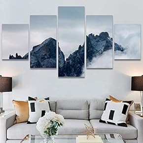 SIGNWIN 5 Panel Canvas Wall Art Snow Mountain...