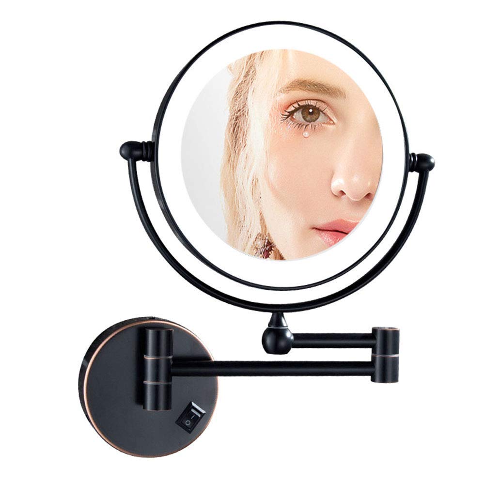 Miroir de maquillage mural extensible deux côtés pivotant 360 avec prise