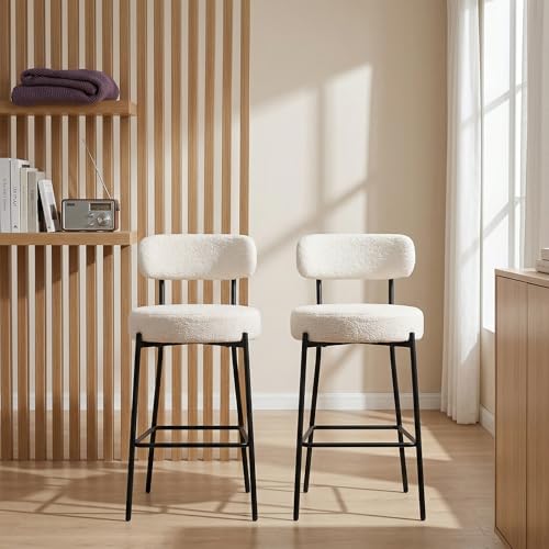 Phent zari Boucle Bar Stools Set of 2, 27" White