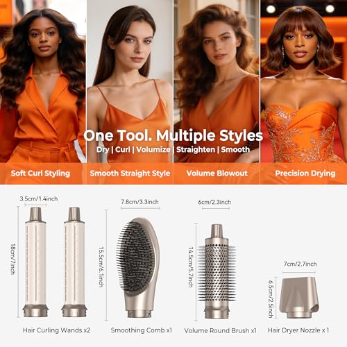 Image of 90 Degree Rotating Air Styler, 5 in 1 Hot Air Comb Set, Pink Gold