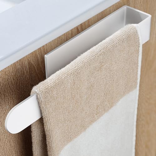 Image of Taozun White Hand Towel Holder, 11.8-Inch Towel Racks for Bathroom and Kitchen, Adhesive Towel Bar Towel Holder Stick on Wall, Stainless Steels
