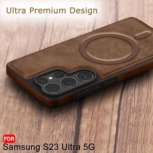 Image of TheGiftKart Genuine Leather Finish Back Cover Case for Samsung Galaxy S23 Ultra 5G | Raised Edges for Camera & Screen Protection | Shockproof Stunning Minimalist Design (MagSafe Compatible, Black)