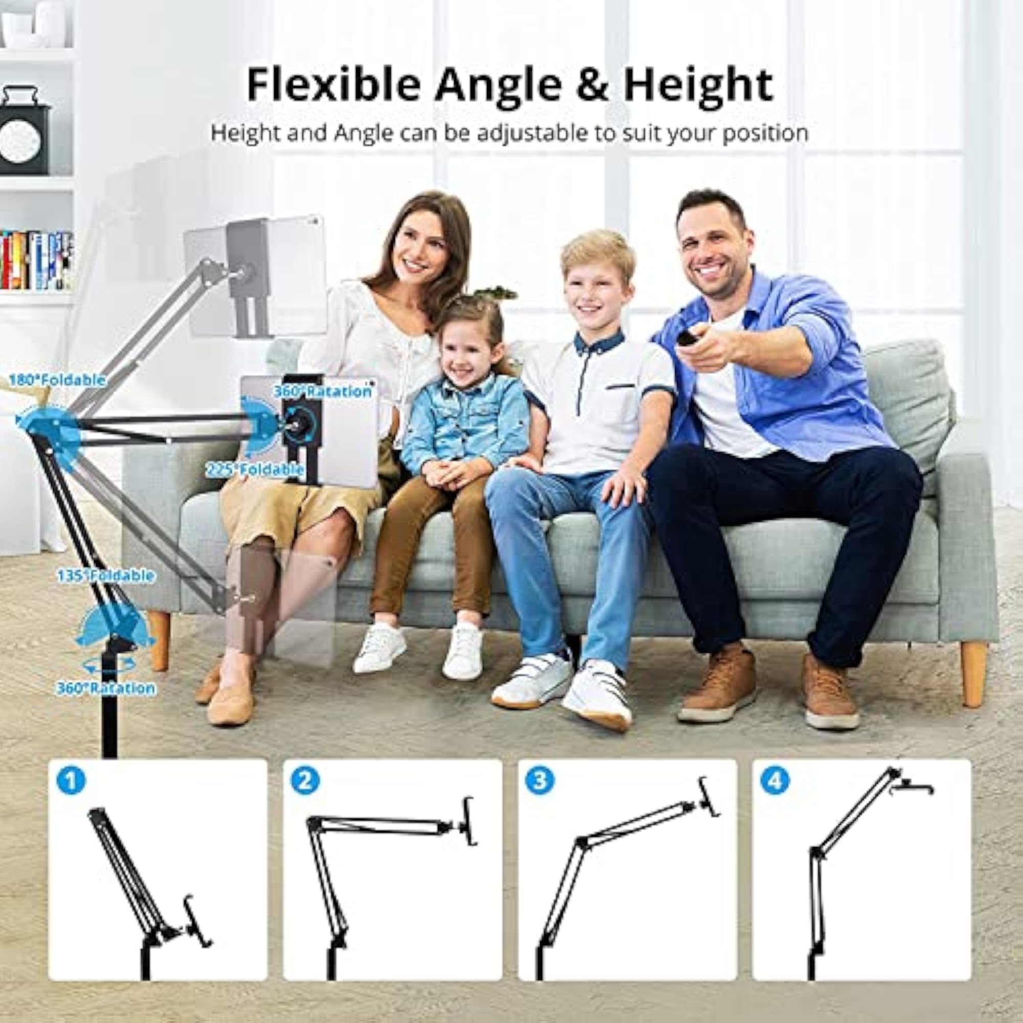 Mobile + Tablet Floor Stand with Adjustable Height