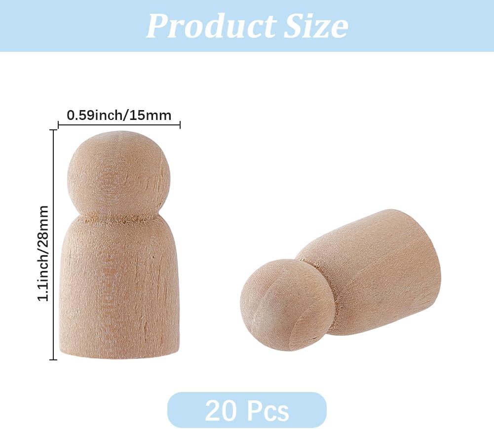 GORGECRAFT 30Pcs Wooden Peg Dolls Unfinished Wood Pegs People 0.6 x 1.1 Inch Blank Miniature Small Tiny Wheat Natural Smooth Display Dolls Figurines for Painting Art Project Desktop DIY Making Crafts image 2